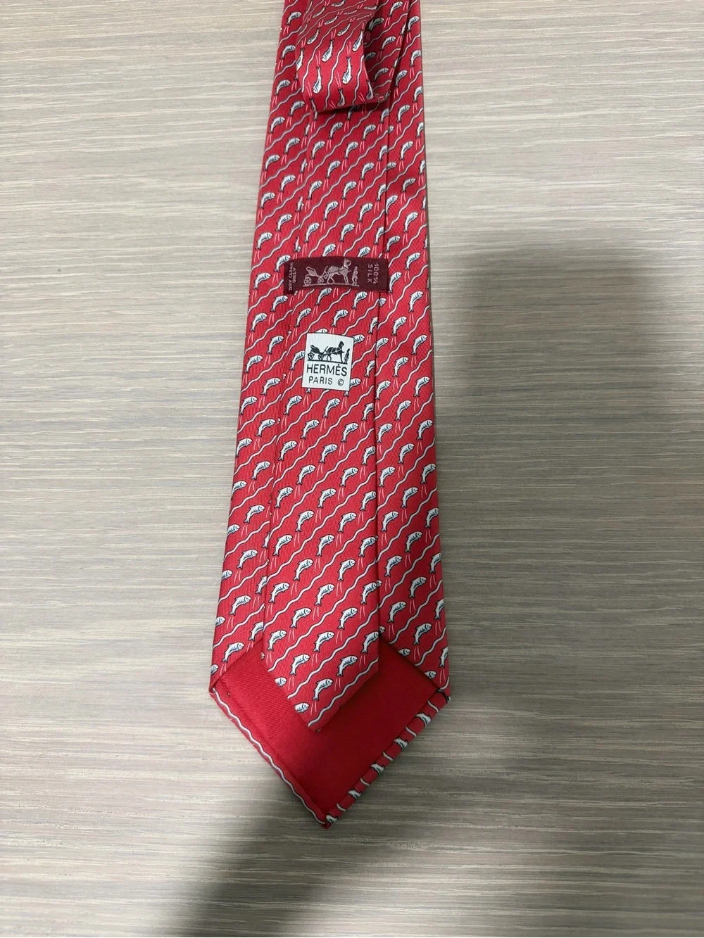 Vintage Hermès Paris Red Fish Print 100% Silk Men’s Tie France